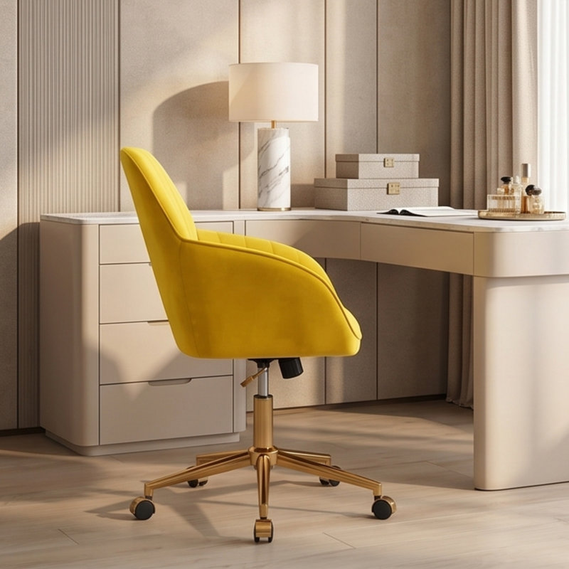 Adjustable Office Chair, Armchair, Swivel Chair With Metal Base, Beige, Gold