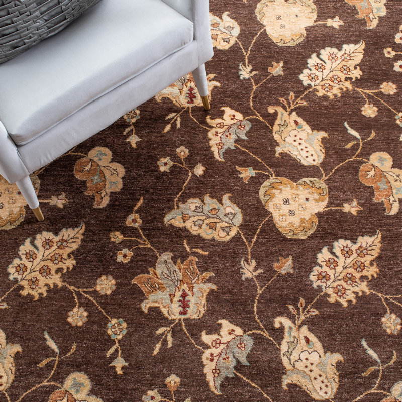 Tapis floral en laine noué à la main Agra, Rectangle 3 pi x 5 pi