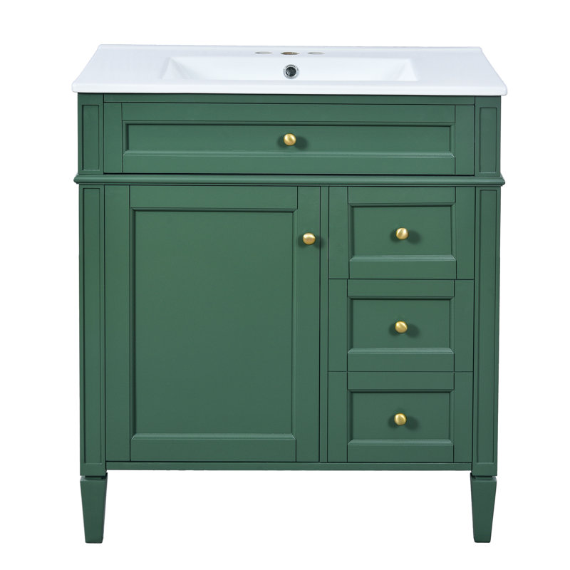 Meuble-lavabo moderne avec lavabo simple 30 po avec rangement, 3 tiroirs, armoire à miroir, couleur, lavabo à trois trous, forme rectangulaire, trou de déversement pour rangement des matériaux, lavabo, finition