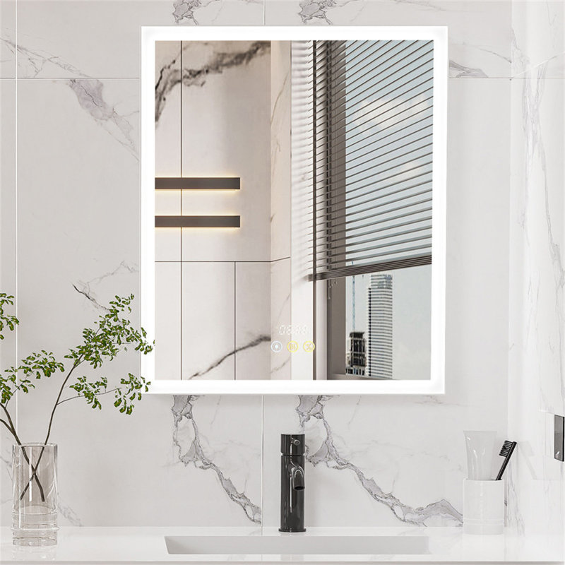 Surface Frameless LED Davaughn Mirror With 2 Adjustable Shelf & Bluetooth Speaker, 70cm H x 60cm W x 13cm D