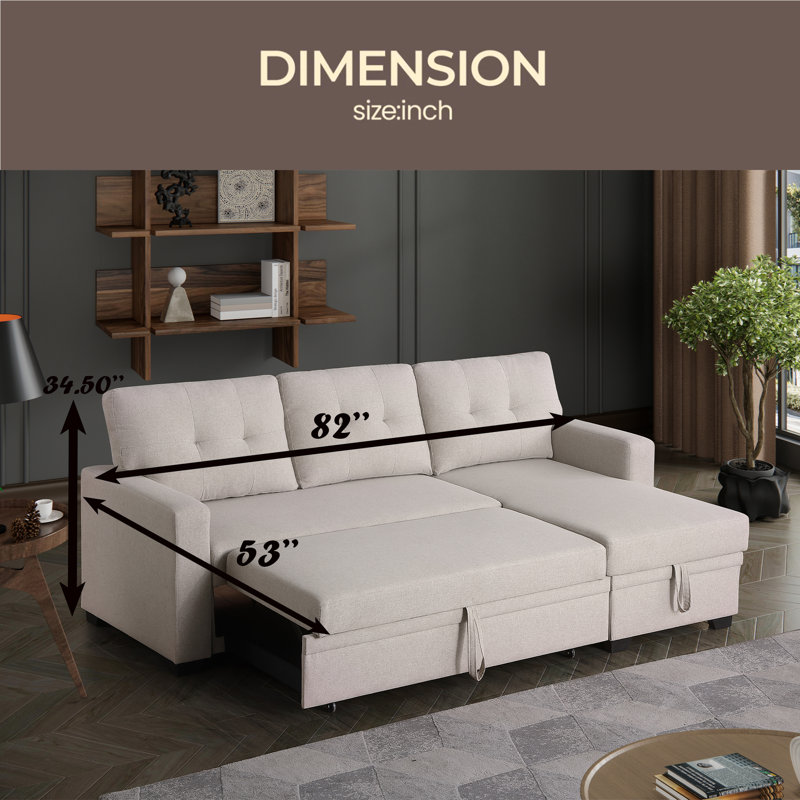 Canapé modulaire convertible rembourré avec méridienne coulissante, Lin beige