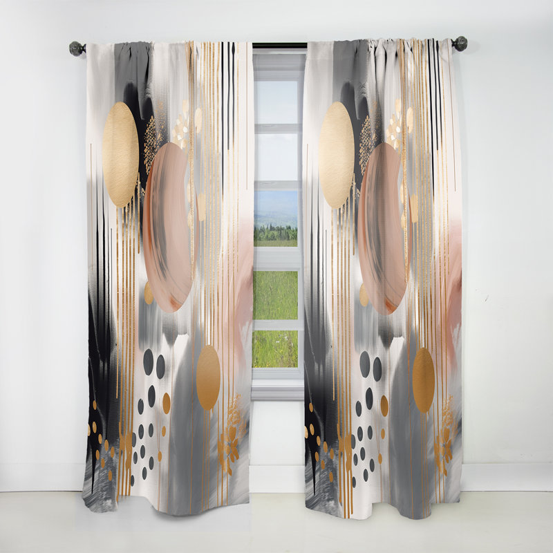 Garan - Stripes And Circles Abstract Soft Colors - Abstract Marble Curtain - Velvet Room Darkening - 1 panel, 52" W x 95" L