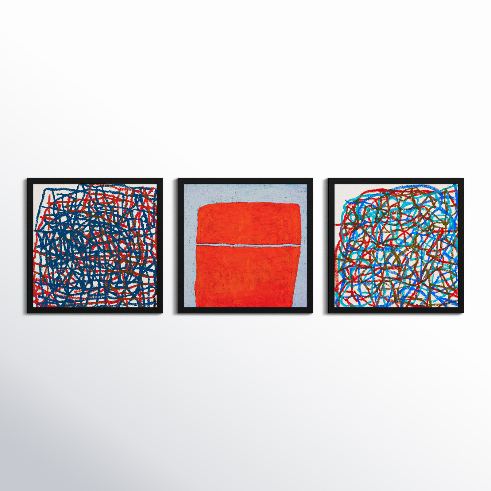 Tangerine. Set Of 3 by Stephanie Dennis, Black, 30" H x 90" W  x 1.25" D