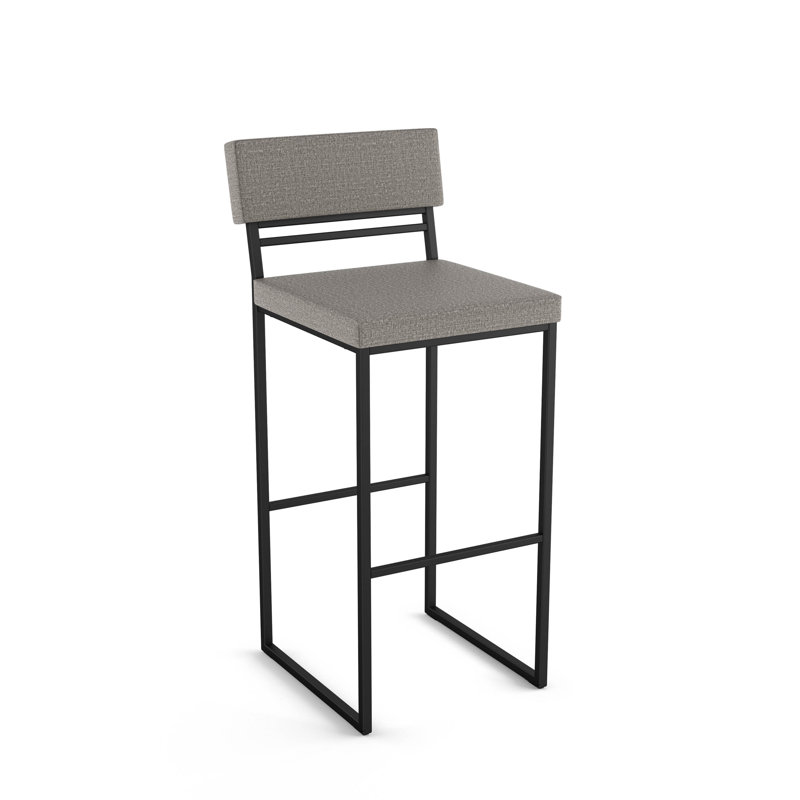 Abshir Counter & Bar Stool, Bar Stool (30.75" Seat Height), Silver Gray Polyester/ Black Metal Frame