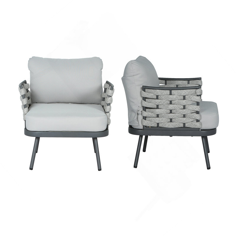 Ensemble de 2 fauteuils club en acier, gris, Gris, Gris