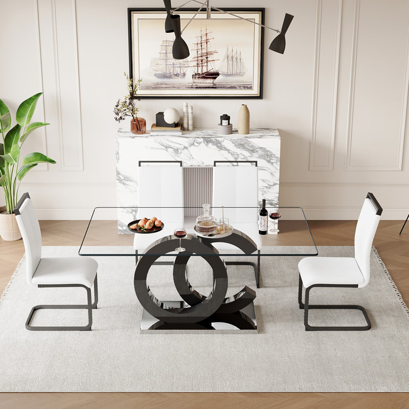 Ensemble de table de salle à manger 5 pièces, Noir / blanc