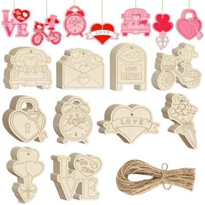 80 PCS en bois ornements de cœur pour peindre l'artisanat de la Saint-Valentin, 10 styles de bricolage en bois brut sans finition