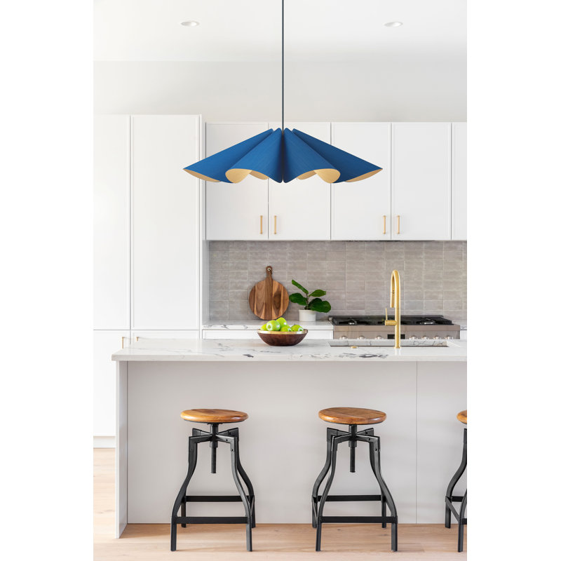 Luminaire suspendu simple 1 lumière Delfina, Bleu, H 8,3 po x l 31,5 po x P 31,5 po
