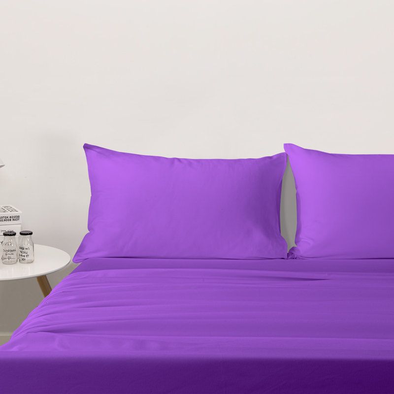 4PC 1800 Series Soft Microfiber Sheet Set, King Sheet Set with 2 Pillowcases, Purple