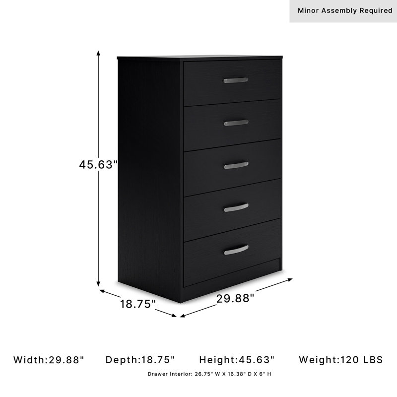 Arkoe 5 Drawer Chest, Matte Black, 41.34" H x 26.73" W x 15.83" D