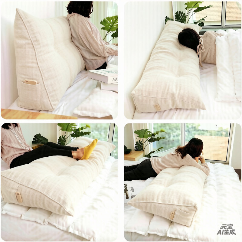 Sit-up Back Comfort Large Triangular Bolster Headboard Reading Wedge Pillow Compression, King, Natural