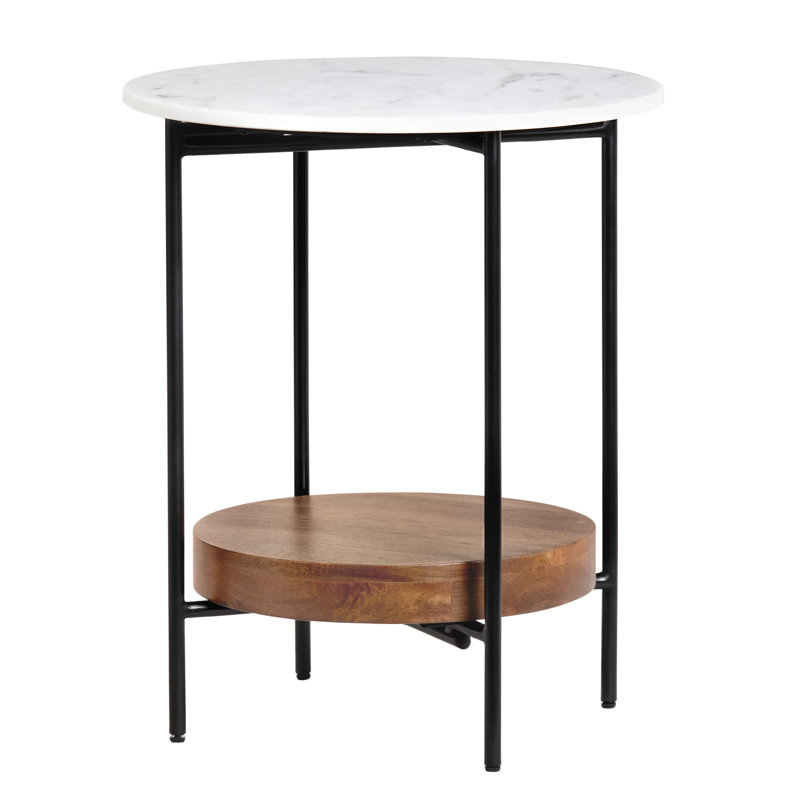 Table d'appoint ronde ronde en marbre et bois blanc
