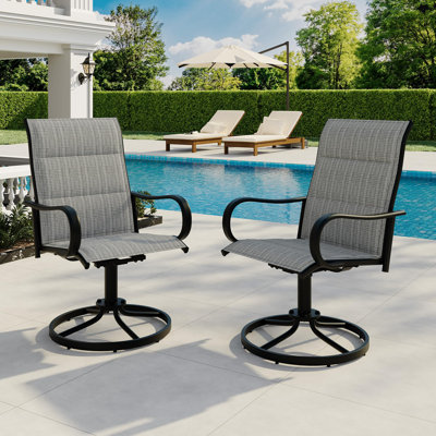 Ensemble de 2 chaises de patio pivotantes - tissu en filet Textilene, fonction pivotante à 360 ° et à bascule, dossier haut ergonomique, structure résistante à la rouille avec revêtement en E pour l'extérieur, gris