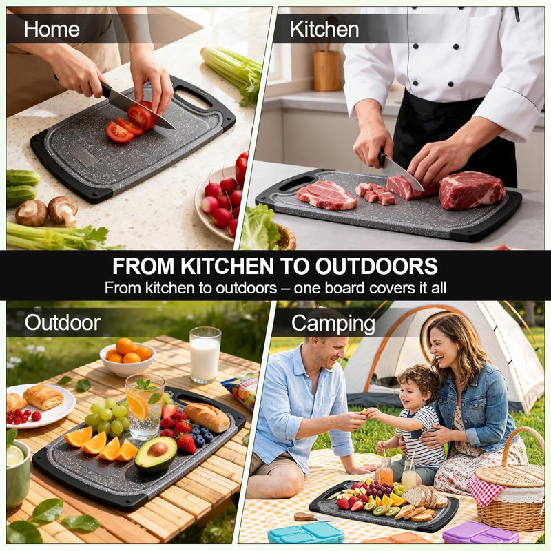 Plastic Cutting Boards Set of 3,BPA Free,Dishwasher Safe (Gray)