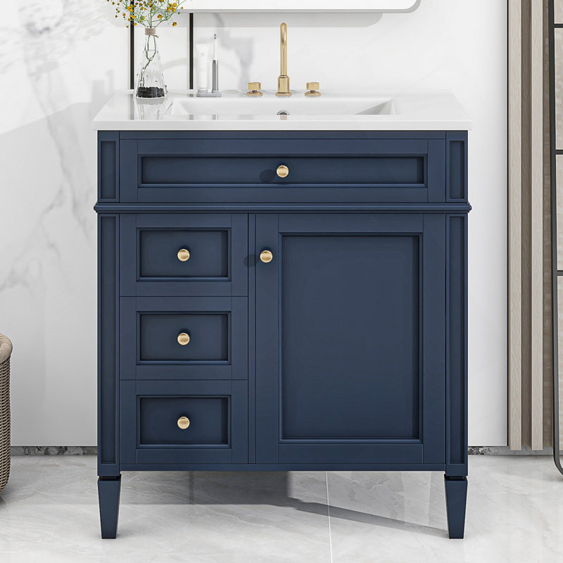 30 Inch Modern Bathroom Vanity With Top Sink, Ample Storage, And Durable Design For Efficient Organization, Dark Blue