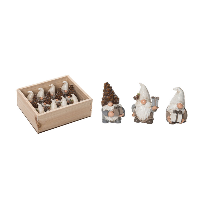  Ensemble de 12 figurines gnome de Noël en résine dans une cage 5,75 po