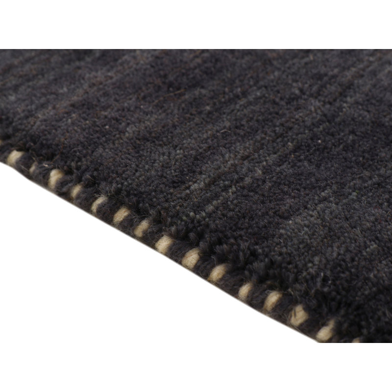 Handwoven Wool Gabbeh Uni Black Rug, Round 300cm
