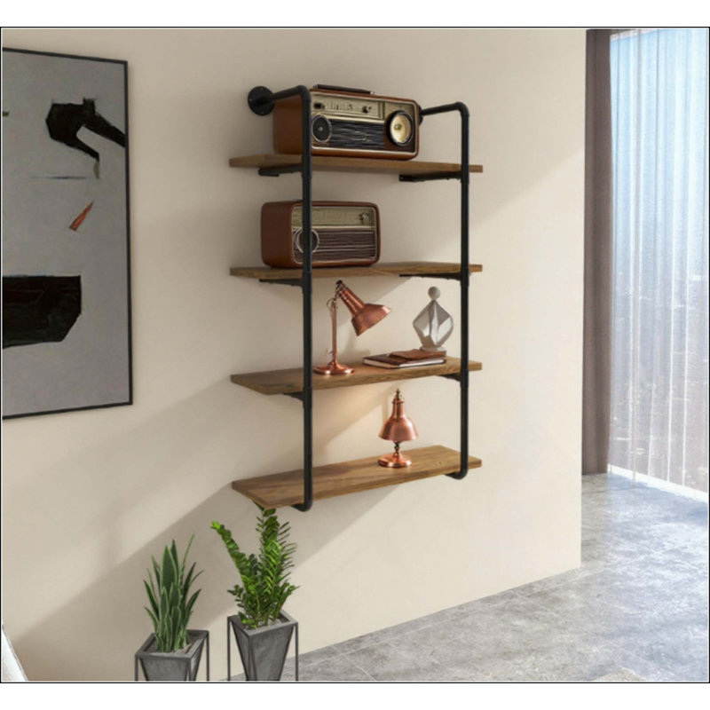 Rack Industrial Pipe Shelves Floating Wall Mounted Bookshelf, Metal Frame Display Rack