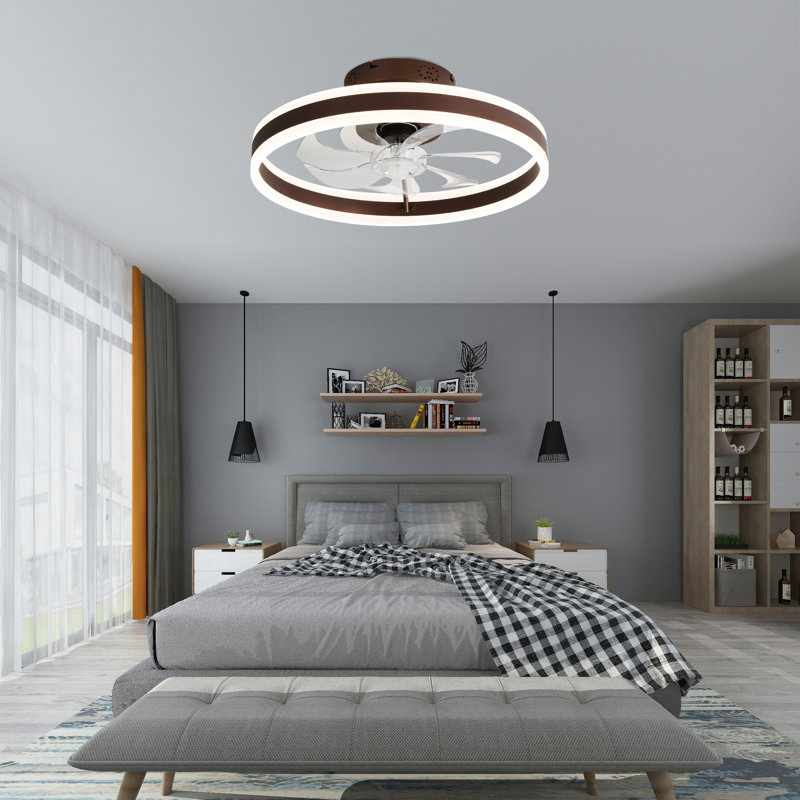 20 Inch Modern Flush Mount Smart Ceiling Fan With Lights And APP Control, Low Profile Bladeless Fandelier, Reversible DC Motor Ceiling Fan for Bedroom