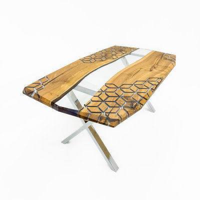 Walnut Wood Baklava Pattern Epoxy Dining Table