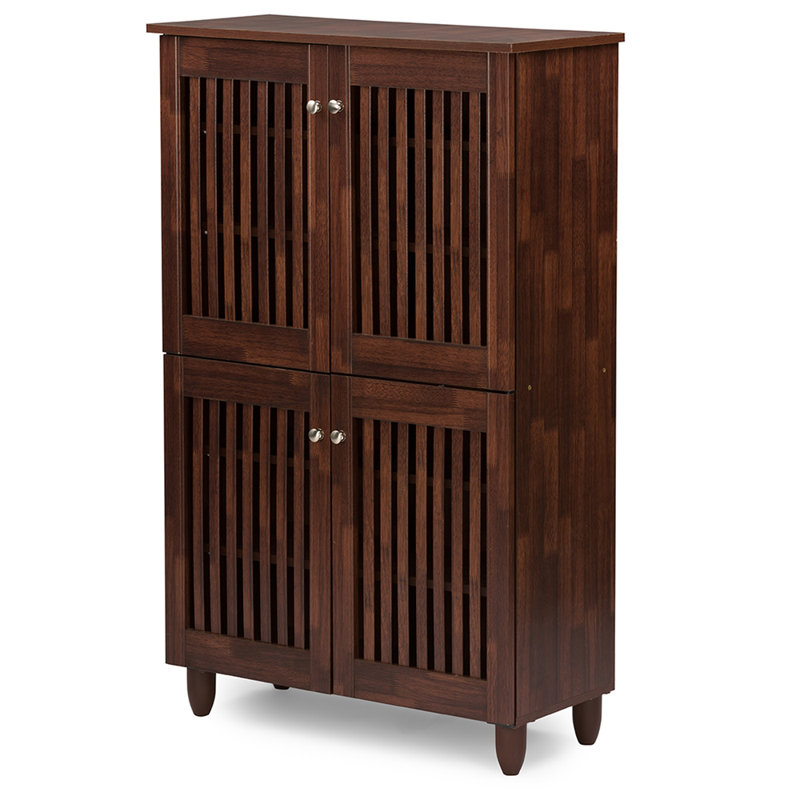 Baxton Studio Fernanda Brown Shoe Storage Cabinet With 4 Doors and 6 Shelves 48.17" H