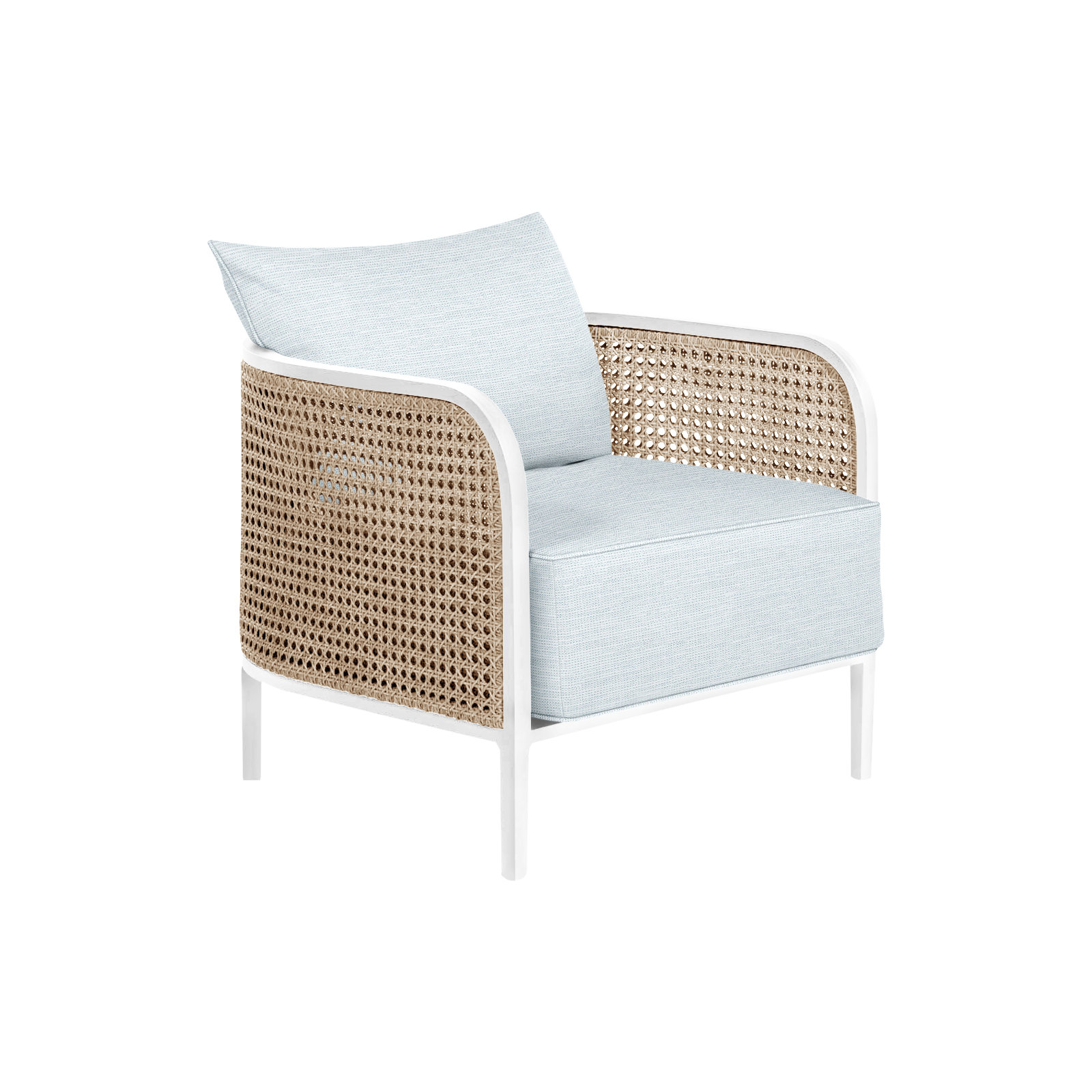 Havana Cane N-Dura Resin Wicker Outdoor Lounge Chair, Welt/Standard fill, Chalk/Natural Cane, Perigold Replay Linen