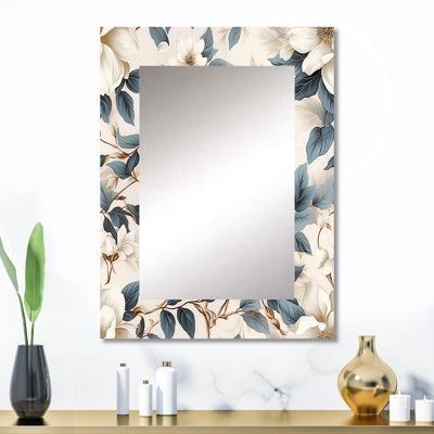 Candase Vintage Flora - Plants Decorative Mirror, Botanical, Nature, Floral Large Wall Mirror, Printed Metal Art