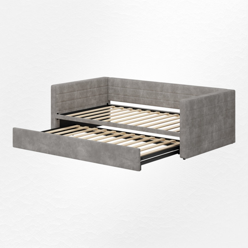 Upholstered Extendable Daybed With Trundle, Gray