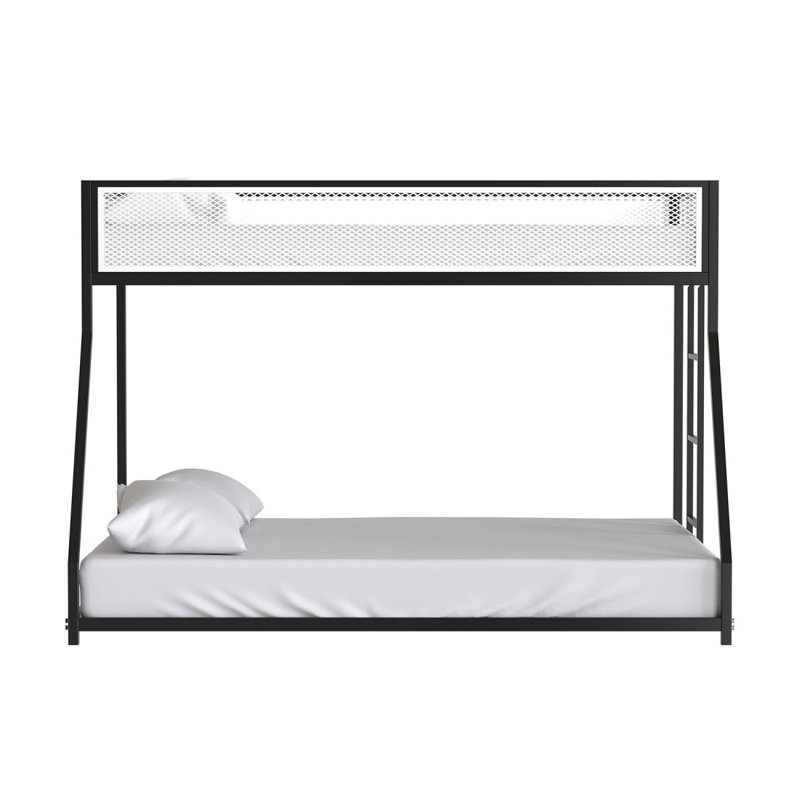 Lit double superposé au dessus d'un lit double en métal de style contemporain avec structure en métal et finition noire prête pour le matelas
