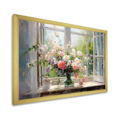 Delicate vintage flower french windows view IV - Floral Window Wall Art