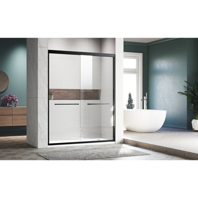 Sliding Shower Glass Door 50 - 54 In. X 72 In., Semi Adjustable, Thick Tempered Glass, 304 Stainless Steel Handles, Black Finish Width Height Door, Semi- Clear Matt