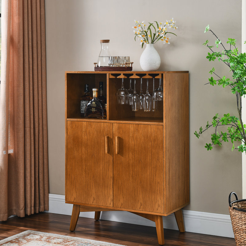 Armoire de rangement pour le vin rustique, buffet de 31,5 po avec support en verre et tablette, support réglable pour la salle à manger à la maison, tablettes