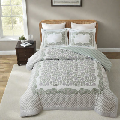 Ensemble de literie pour lit King/Cal King, mélange de coton à motif floral sauge, style vintage