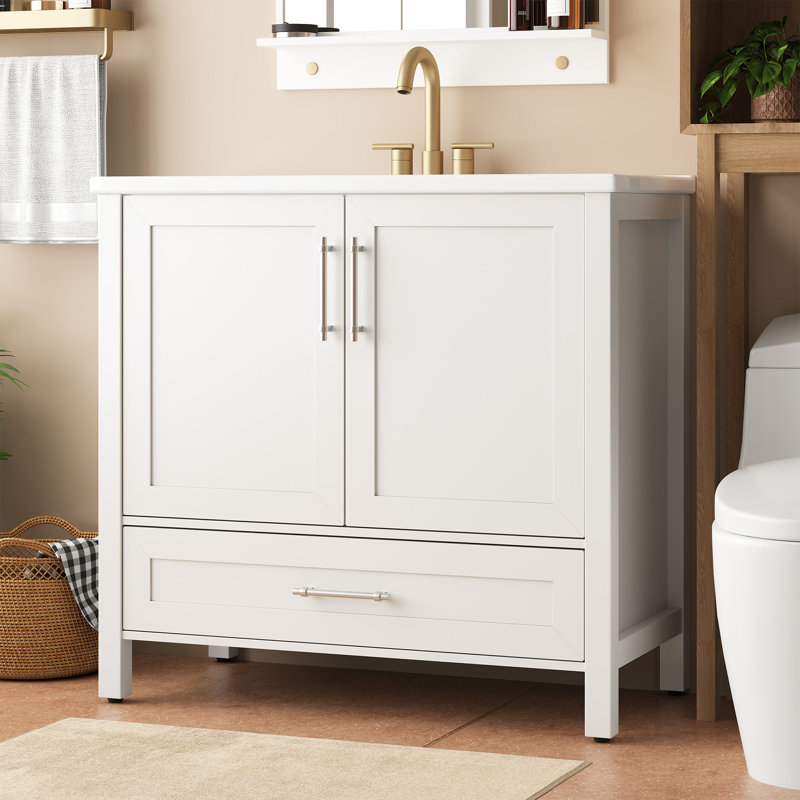 36" Freestanding Bathroom Vanity with Sink, Natural Wood Cabinet with Soft-Close Doors and Storage Drawer for Modern Bathrooms