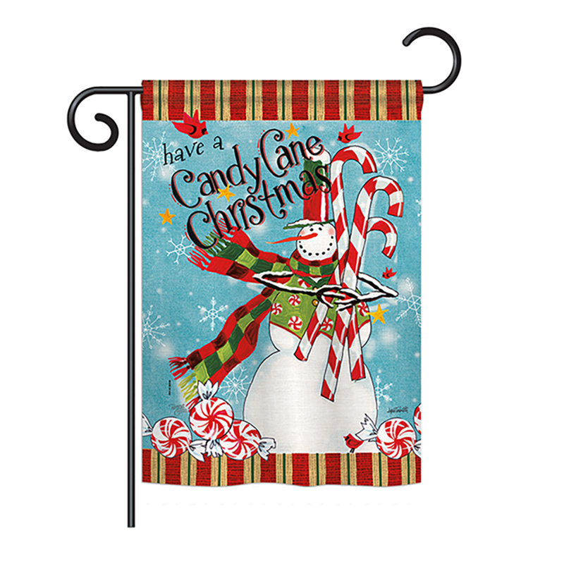 Canne à sucre de noël winter vertical à 2 côtés 19 po x 13 po drapeau de jardin, Bleu foncé, Toile de jute
