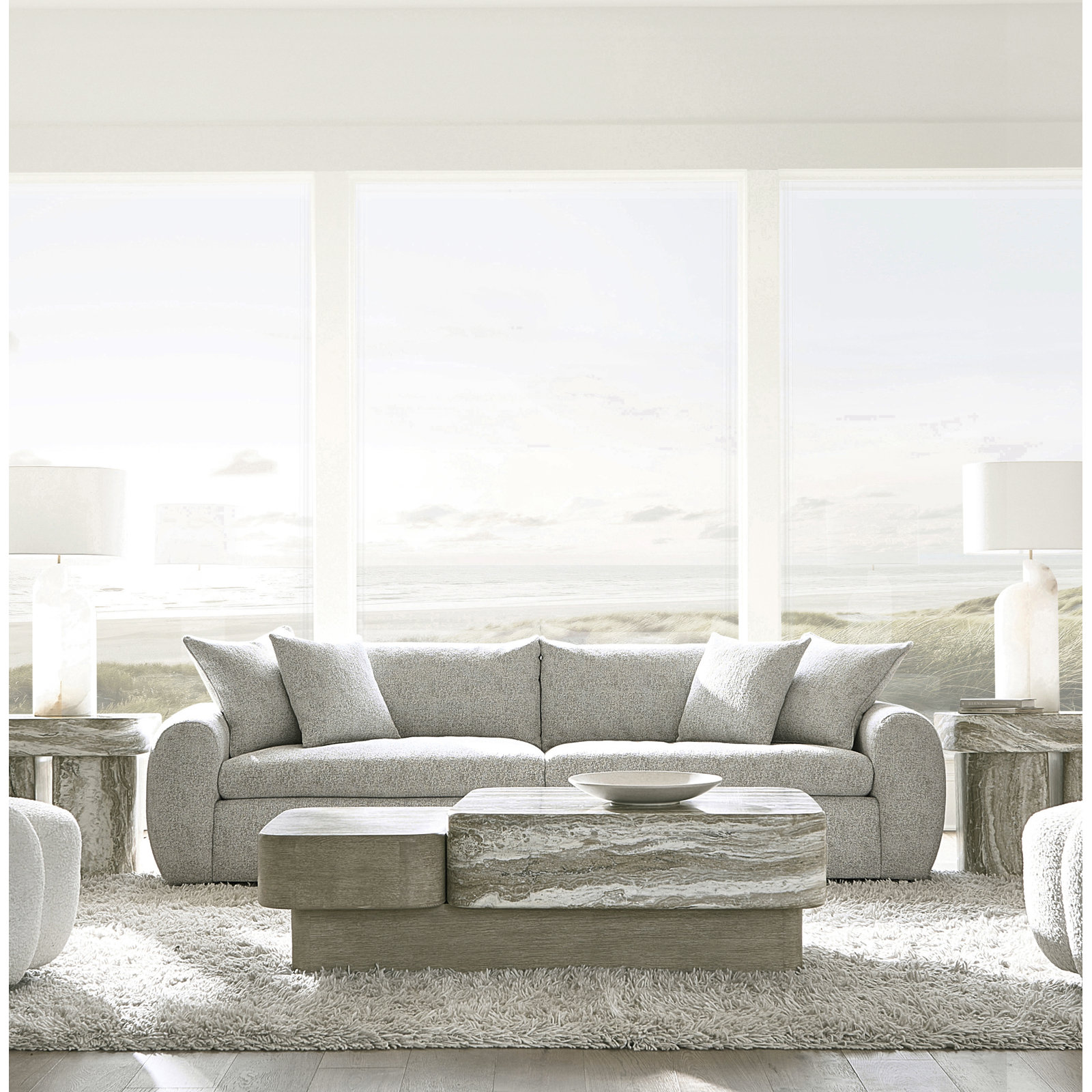 Teddy 104" Velvet Sofa, Textured Cream Chenille 1372-000