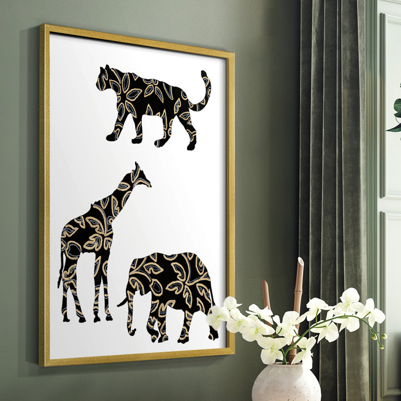 Reproduction encadrée d'animaux en safari ornementaux III, Cadre doré simple, H 14 po x l 11 po