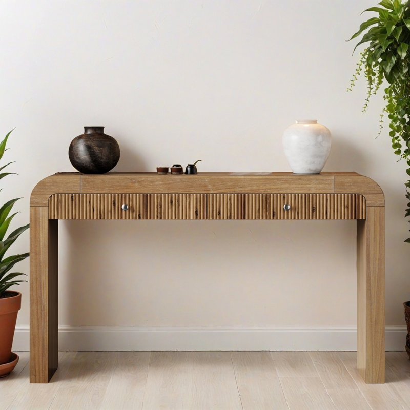 Table d'entrée en bois massif de 54,32 po, console avec 2 tiroirs, table de canapé multifonctionnelle convenant au salon et au couloir