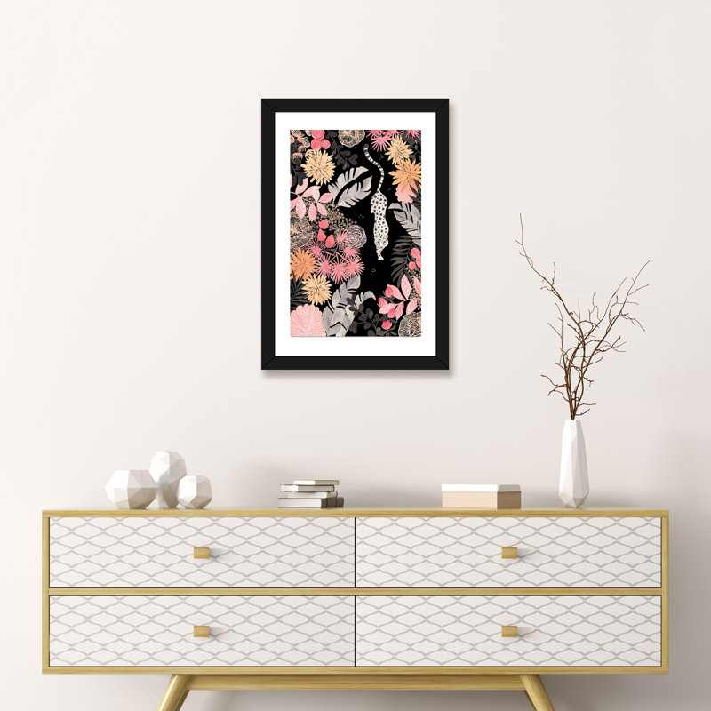 Art de pédoncule leopard, H 24 po x l 16 po x P 1 po, Papier avec cadre noir
