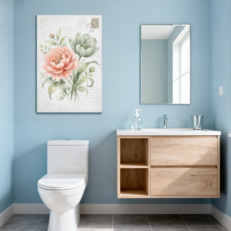 Plantes et fleurs, aquarelle florale, fleurs roses et vertes, H 40 po x l 28 po