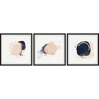«Colorful Ink Shapes» par Marmont Hill - Ensemble de 3 reproductions de cadres photo simples