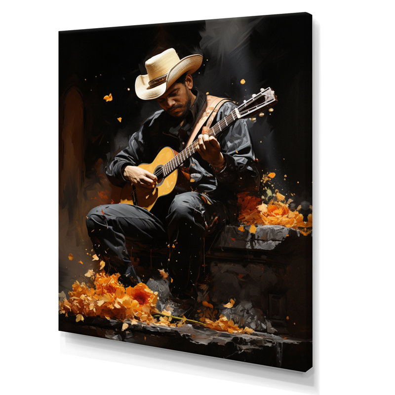 Machleid orange noir, art mexicain les mariachis - reproduction, H 32 po x l 24 po x P 1 po, Toile tendue