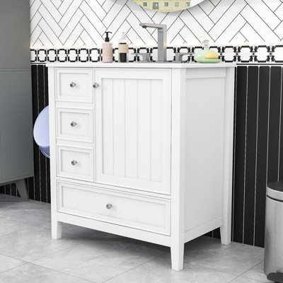 Wood Bathroom Vanity with Sink, Drawers and Door
