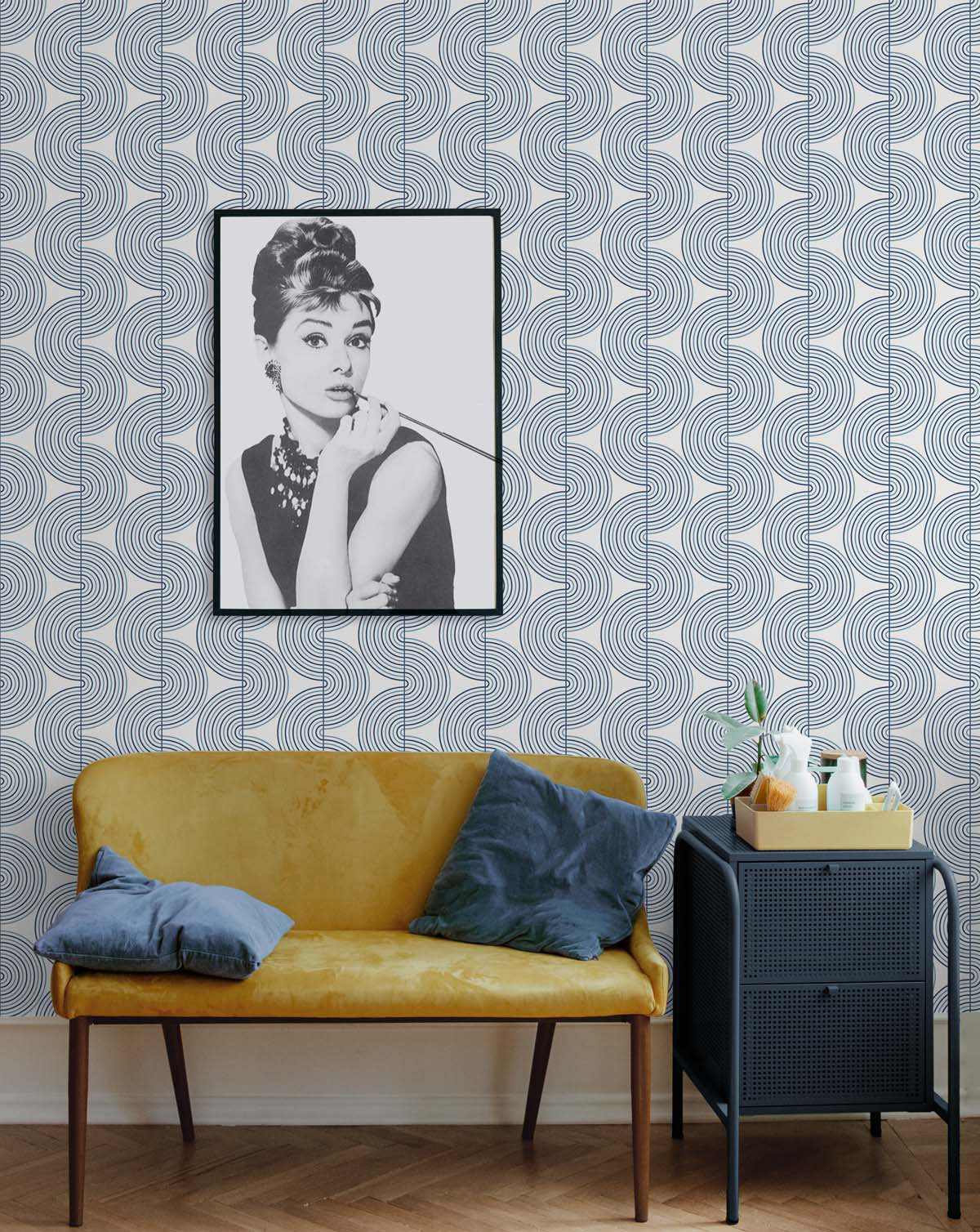 Cecile Mid-Century Peel & Stick Geometric Wallpaper, Blue