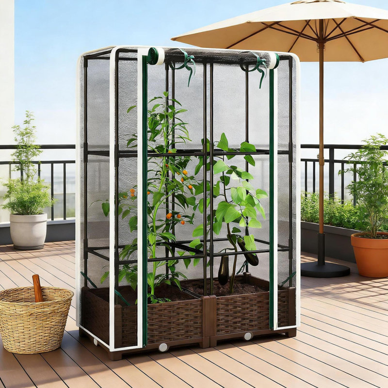 Cage à plante, lit de jardin surélevé, H 46,5 po x l 31,5 po x P 15,7 po, Noir / brun / blanc