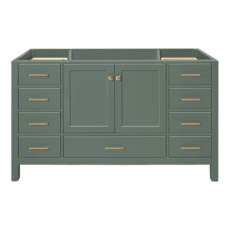 Cambridge 60'' W Single Bathroom Vanity Base, Vintage Green, Satin Brass