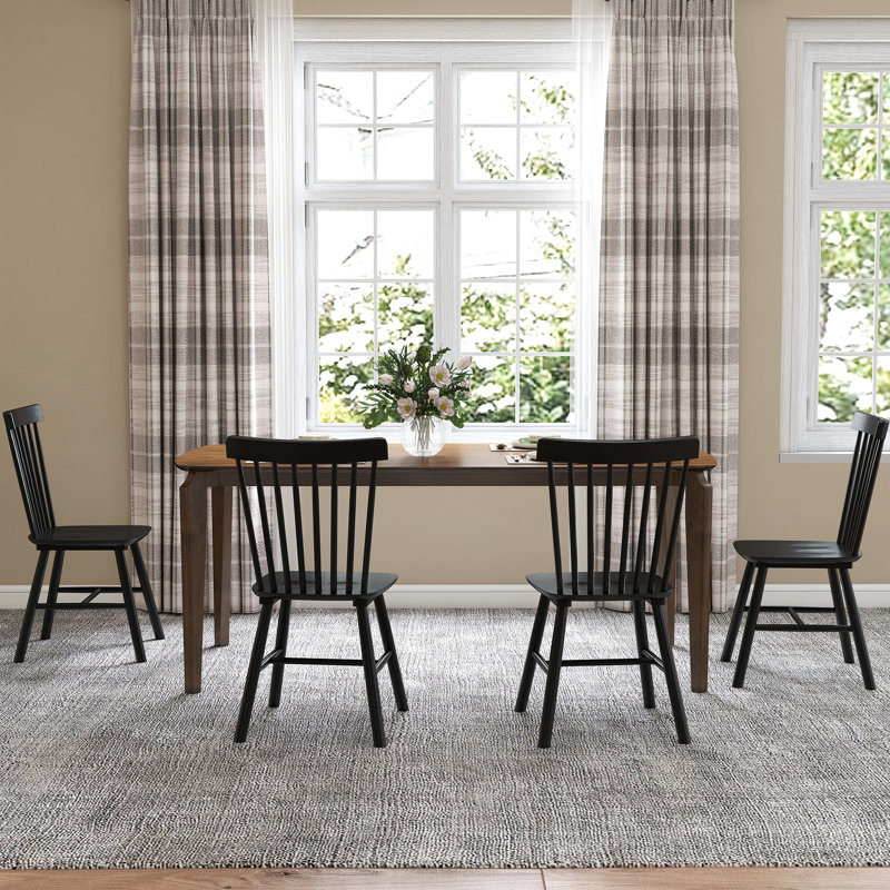 Ensemble de table de salle à manger rectangulaire, table de salle à manger de ferme avec pieds en bois massif et chaises à dossier à lattes Windsor pour cuisine / salle à manger / chambre d'amis