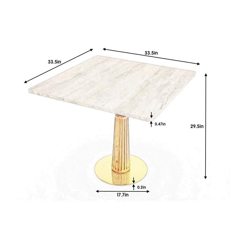 33.5'' Sintered Stone Solid Wood Square Dining Table, Beige