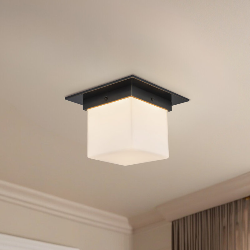 Mineral 8-in Brass Flush Mount, Opal Glass, Oil Rubbed Bronze