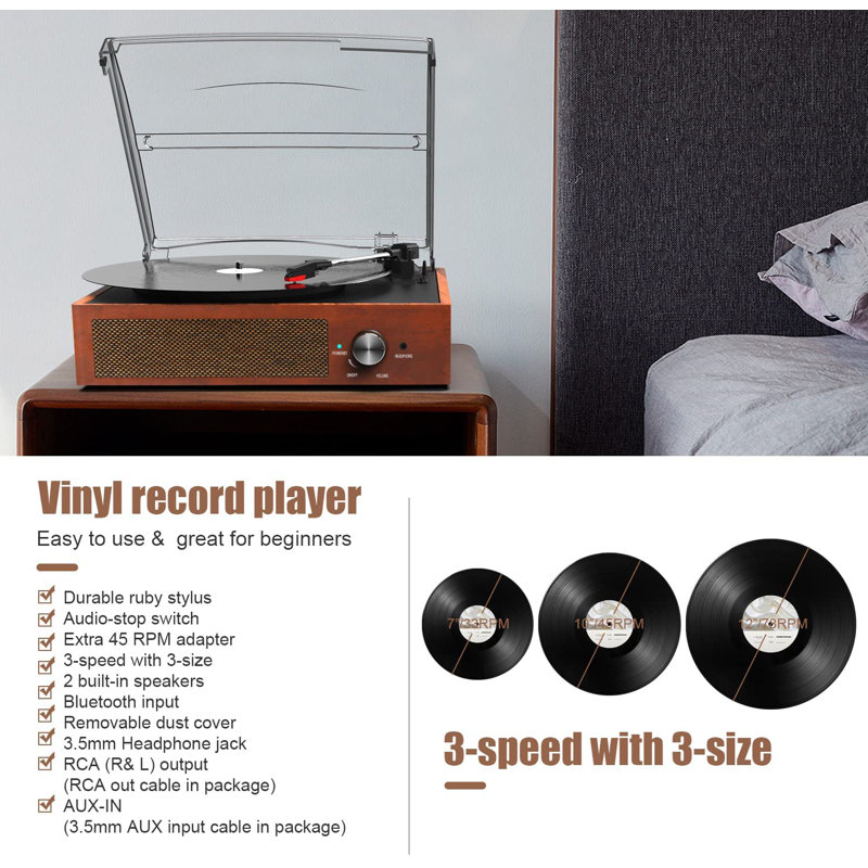 2 - Speed Turntable Decorative Record Player with Bluetooth